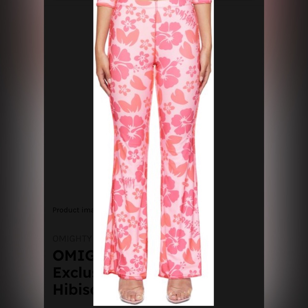 NWT- OMIGHTY SENSE Pink Floral Hibiscus slacks, pants. Size XL, boot leg cut